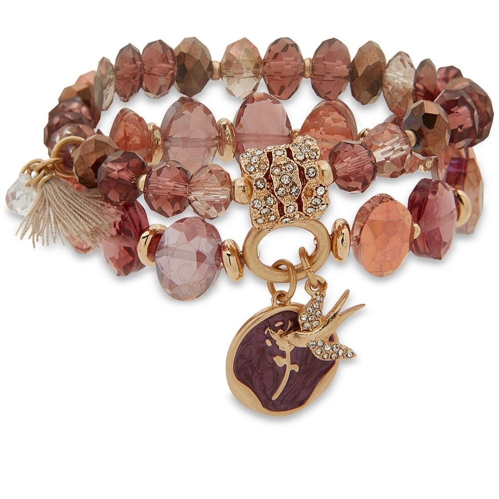 lonna & lilly Gold-Tone 2-Pc. Set Pavé & Bead Stretch Bracelet